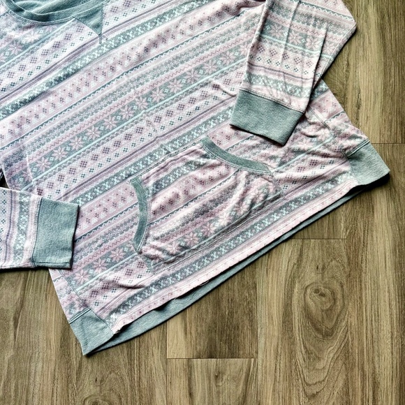 Cuddl Duds Brushed Knit Pajama Sleep Top Pink Gray Fair Isle Print Size XL - Picture 9 of 12